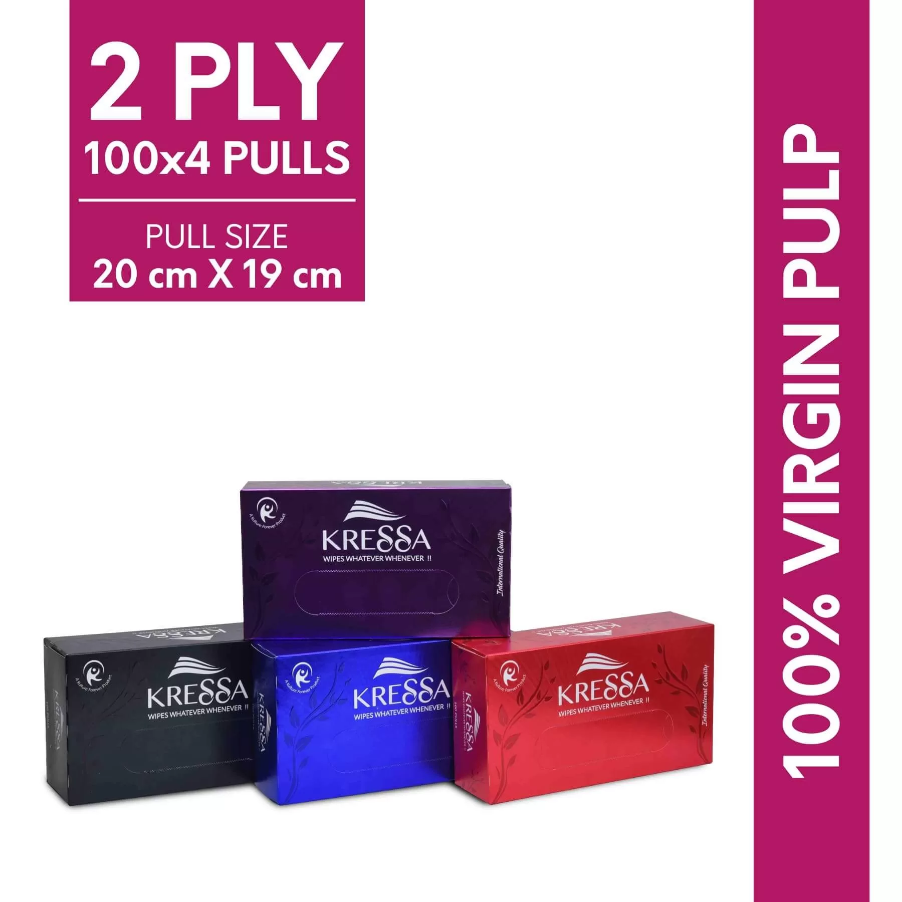 Kressa 2 Ply Facial Tissue Pack Of 4 Boxes | 100 Pulls Per Box - Image 4