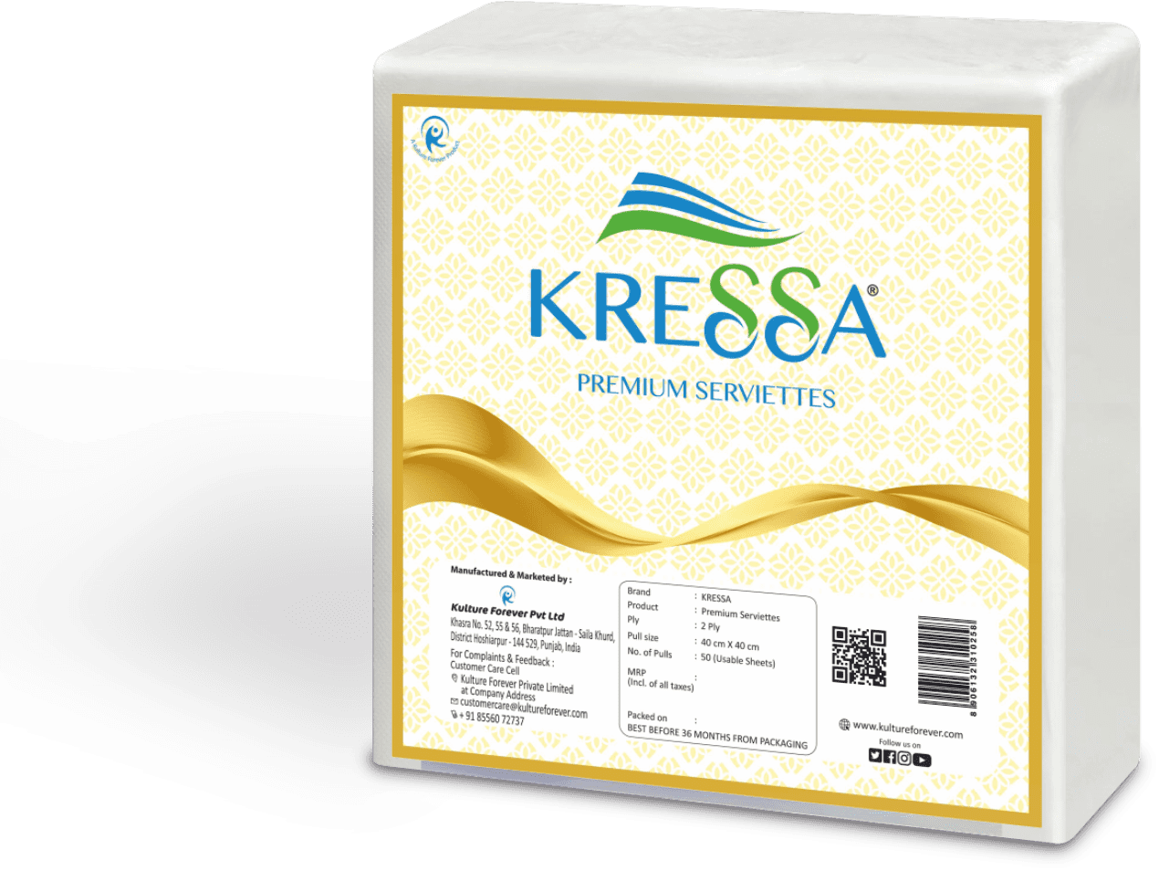 Kressa Premium Paper Napkin 40X40 CM 2 Ply Pack of 2-100 Pulls - Image 5