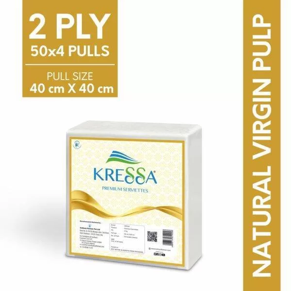 Kressa Premium Paper Napkin 40X40 CM 2 Ply Pack of 2-100 Pulls - Image 2