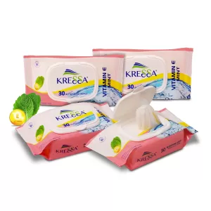 Kressa Wet Wipes Vitamin E Mint Pack Of 4 Total 120 Wipes